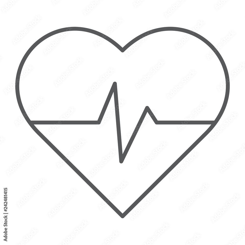 Heart rate thin line icon, medical and pulse, heartbeat sign, vector graphics, a linear pattern on a white background. Heart rate thin line icon, medical and pulse, heartbeat sign, vector graphics, a linear pattern on a white background.