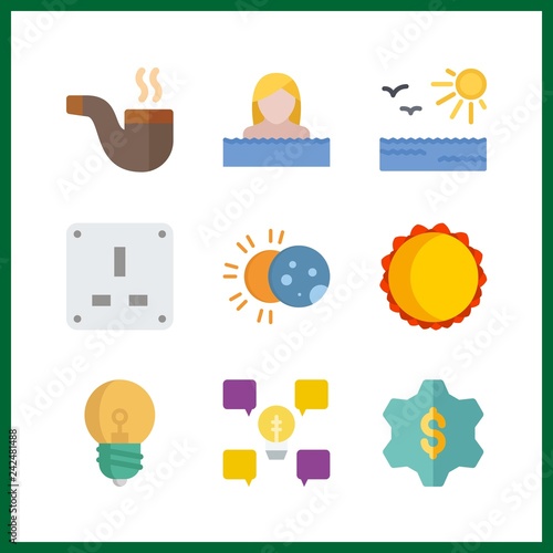 9 energy icon. Vector illustration energy set. eclipse and swimmer icons for energy works