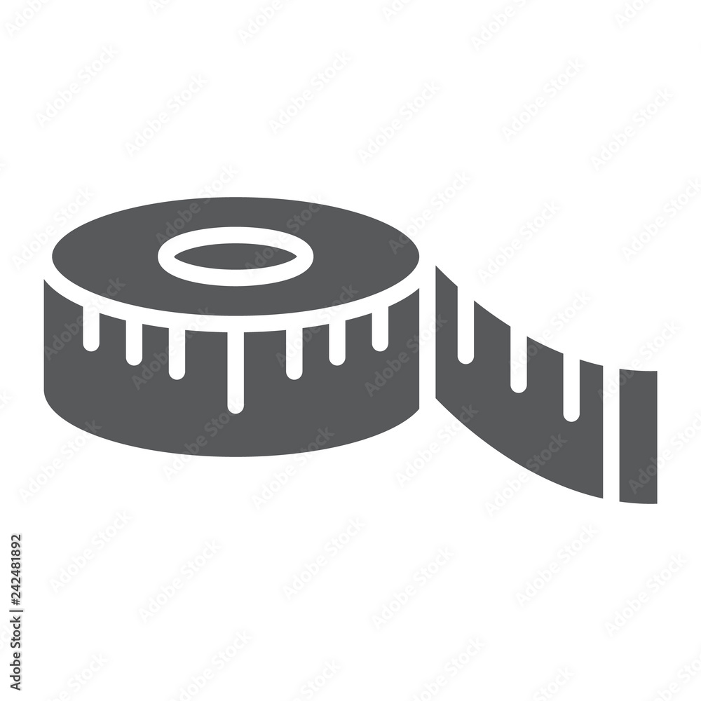 Measuring tape glyph icon, measurement and meter, ruler sign, vector graphics, a solid pattern on a white background. Measuring tape glyph icon, measurement and meter, ruler sign, vector graphics, a solid pattern on a white background.