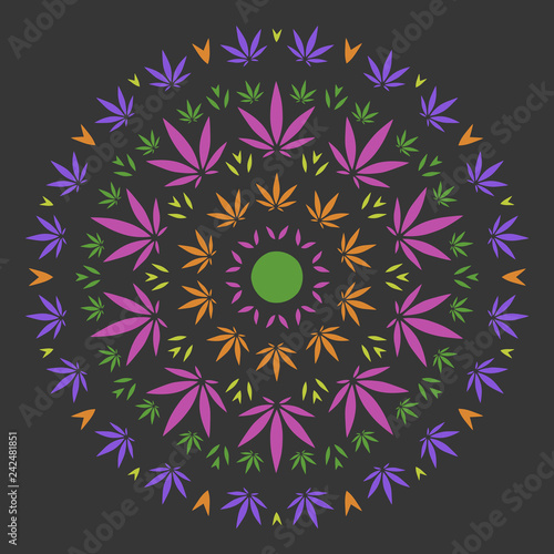 Cannabis Leave Mandala. Vector Ornament.