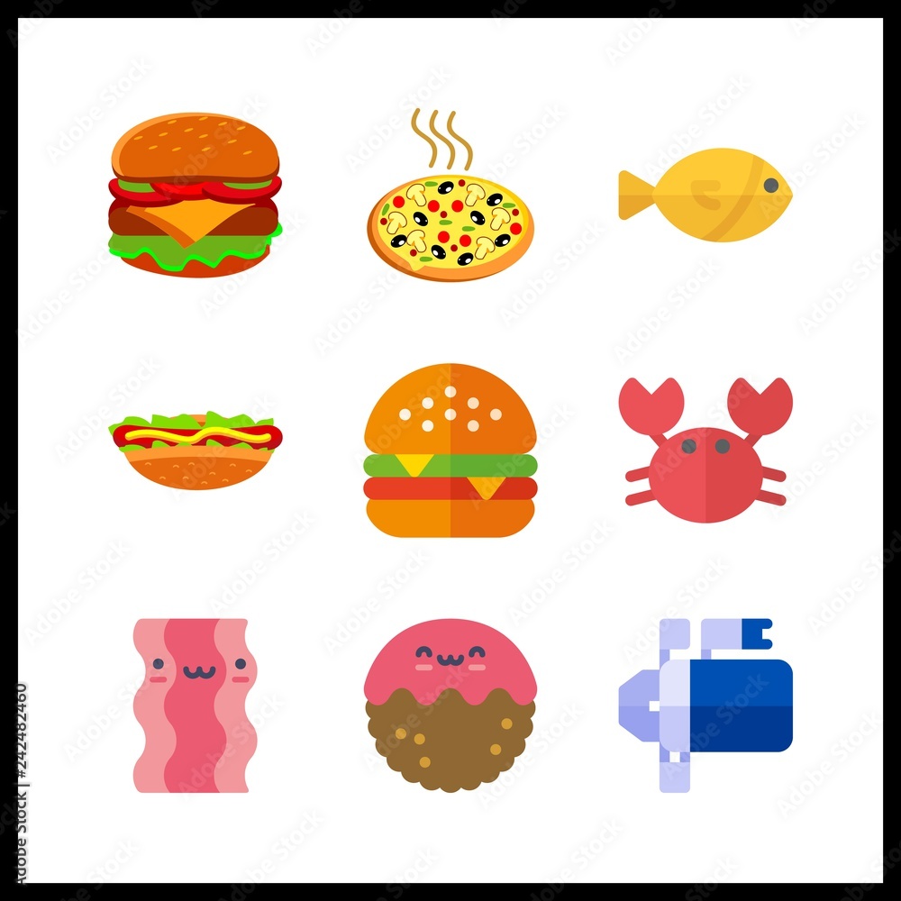 9 meat icon. Vector illustration meat set. hamburger and fish icons for meat works 9 meat icon. Vector illustration meat set. hamburger and fish icons for meat works