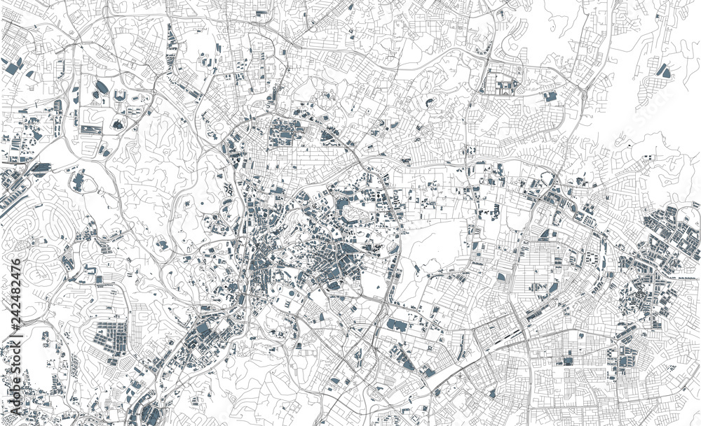 Obraz premium Mapa satelitarna Kuala Lumpur, Malezja, ulice miasta. Mapa ulic i mapa centrum miasta