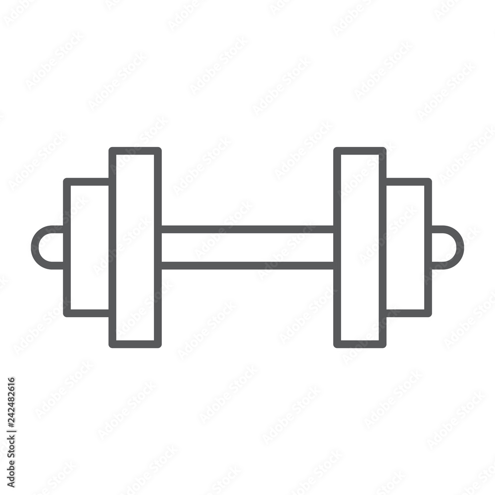 Barbell thin line icon, sport and equipment, dumbbell sign, vector graphics, a linear pattern on a white background. Barbell thin line icon, sport and equipment, dumbbell sign, vector graphics, a linear pattern on a white background.