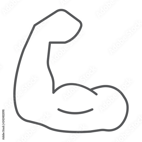 Muscle thin line icon, bodybuilding and sport, power sign, vector graphics, a linear pattern on a white background.
