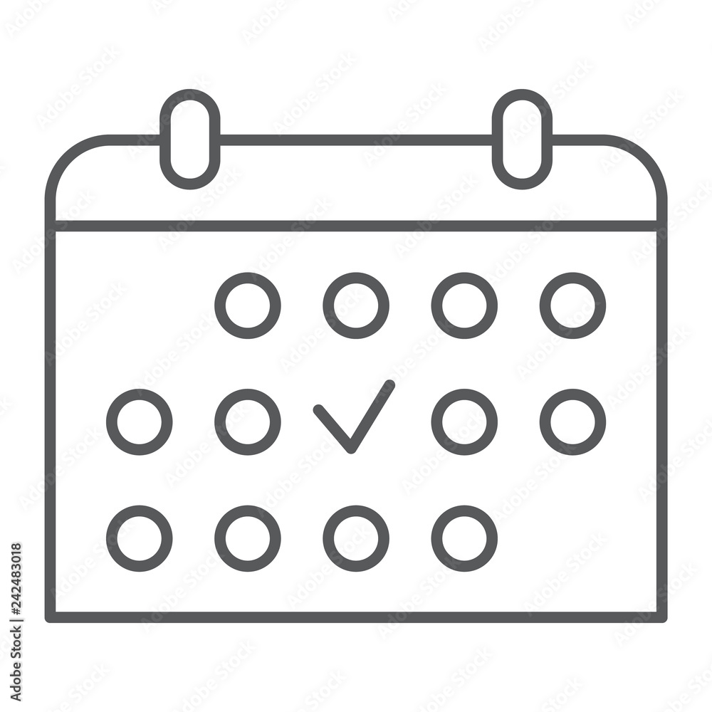 Training schedule thin line icon, sport and organizer, calendar sign, vector graphics, a linear pattern on a white background. Training schedule thin line icon, sport and organizer, calendar sign, vector graphics, a linear pattern on a white background.