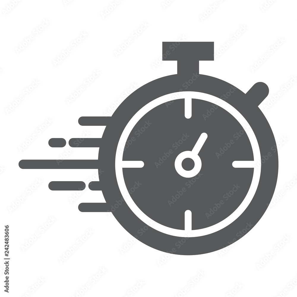 Stopwatch glyph icon, watch and countdown, timer sign, vector graphics, a solid pattern on a white background. Stopwatch glyph icon, watch and countdown, timer sign, vector graphics, a solid pattern on a white background.