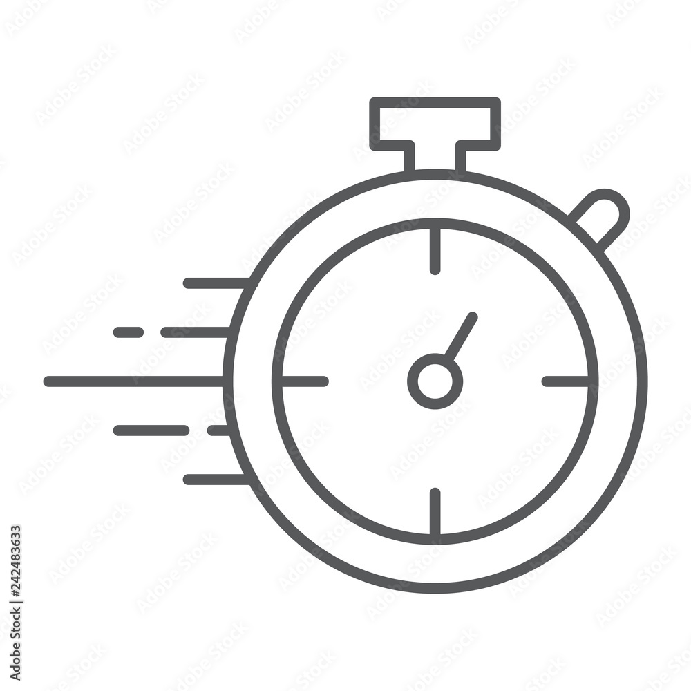 Stopwatch thin line icon, watch and countdown, timer sign, vector graphics, a linear pattern on a white background. Stopwatch thin line icon, watch and countdown, timer sign, vector graphics, a linear pattern on a white background.
