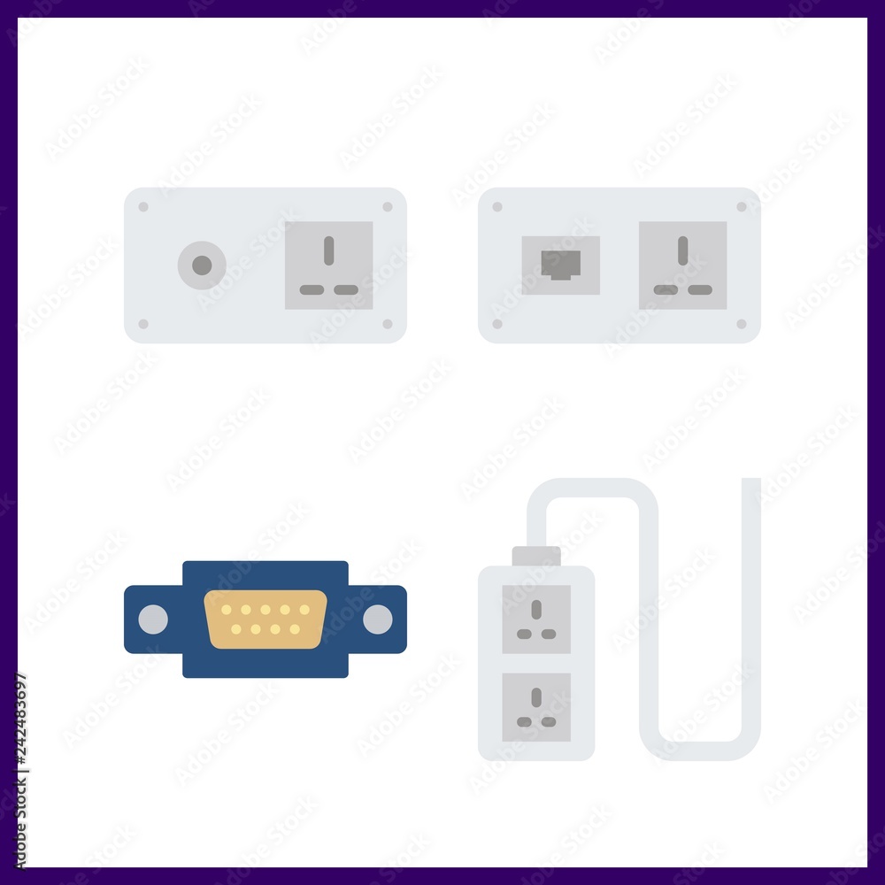 4 plug icon. Vector illustration plug set. vga and socket icons for plug works 4 plug icon. Vector illustration plug set. vga and socket icons for plug works