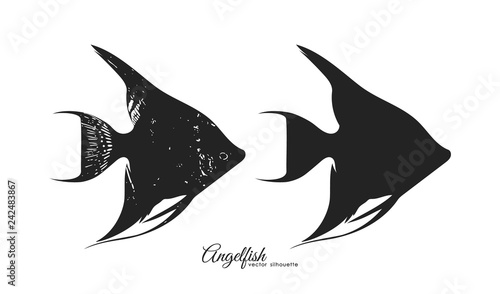 Vector illustration: Set of two silhouettes of Angelfish.
