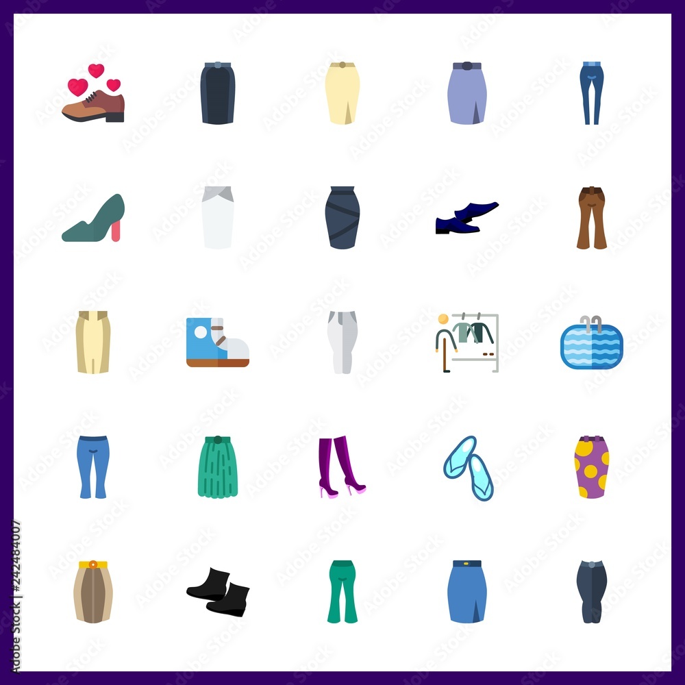 25 shoes icon. Vector illustration shoes set. pants and fasion icons for shoes works 25 shoes icon. Vector illustration shoes set. pants and fasion icons for shoes works