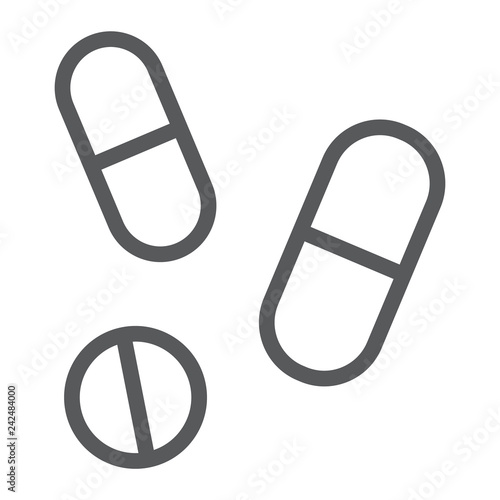 Drugs line icon, pharmacy and medicine, pills sign, vector graphics, a linear pattern on a white background.