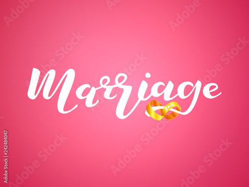 Marriage lettering with two golden rings. Vector illustration