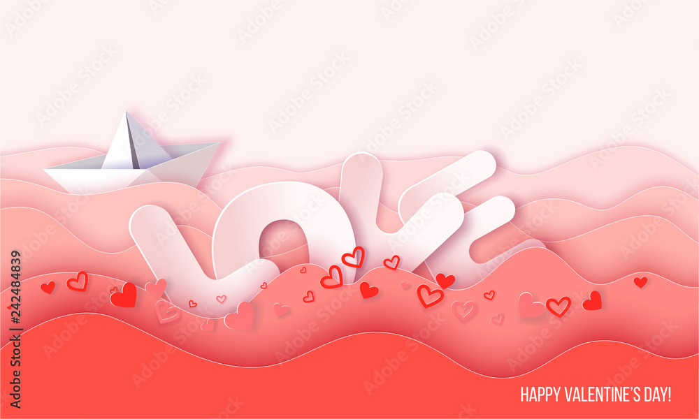 Valentines day card design template Paper boat Valentines day card design template Paper boat