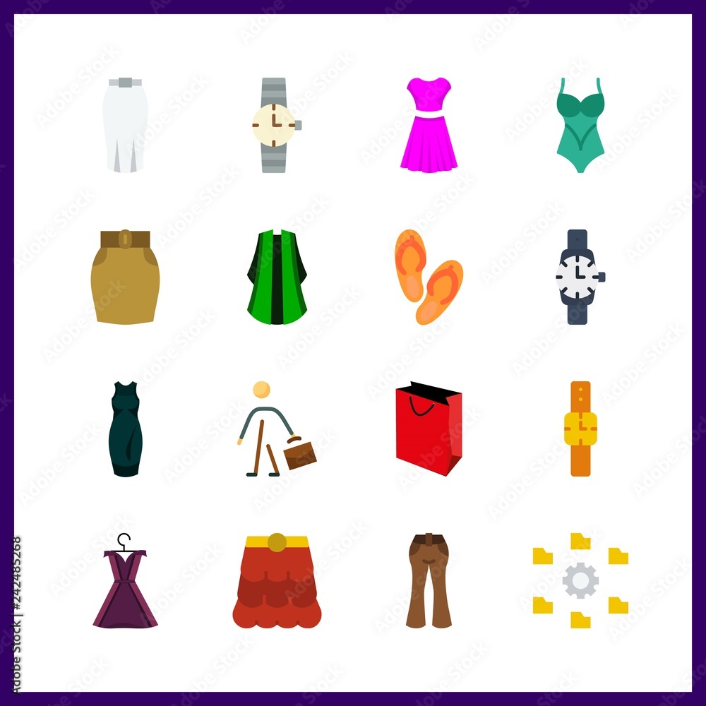 16 elegant icon. Vector illustration elegant set. shopping bag and skirt icons for elegant works 16 elegant icon. Vector illustration elegant set. shopping bag and skirt icons for elegant works