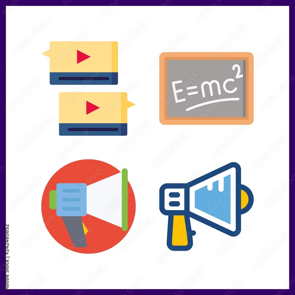 4 announcement icon. Vector illustration announcement set. blackboard and speech bubbles icons for announcement works 4 announcement icon. Vector illustration announcement set. blackboard and speech bubbles icons for announcement works