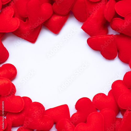 Red heart shape decoration background with blank copy space for text. Love, Wedding, Romantic and Happy Valentine’ s day holiday concept