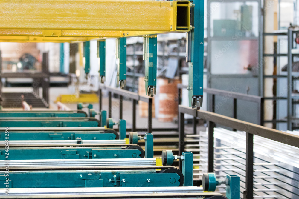 Detail of rollers of an aluminium extrusion profile roller runout table. Detail of rollers of an aluminium extrusion profile roller runout table.