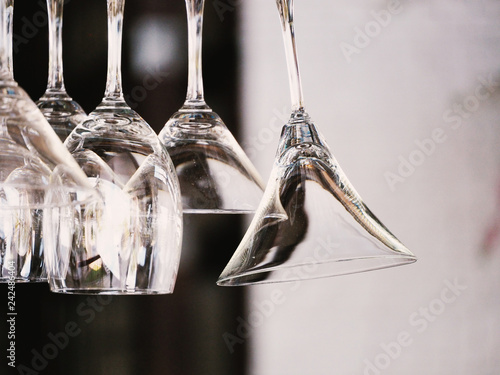 Close up picture of empty glasses in restaurant