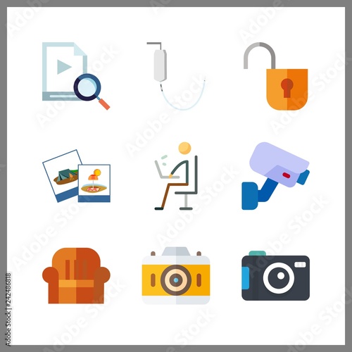 9 camera icon. Vector illustration camera set. security system and skype icons for camera works