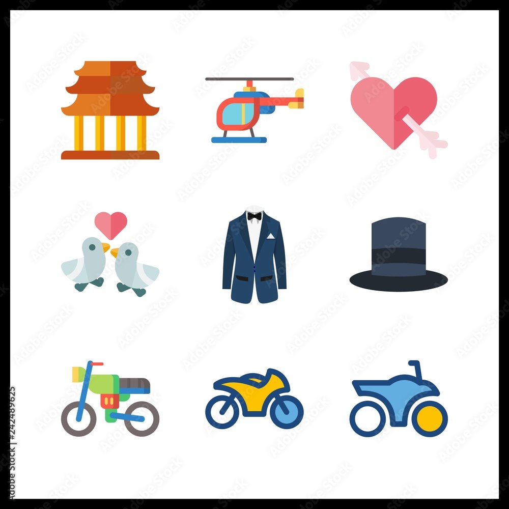 9 silhouette icon. Vector illustration silhouette set. love birds and helicopter icons for silhouette works 9 silhouette icon. Vector illustration silhouette set. love birds and helicopter icons for silhouette works