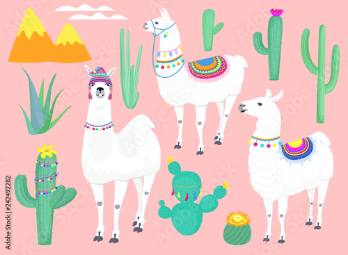 A set of lamps, cacti and decorative elements for nursery, design kids clothing, fabric, wrapping, textile.