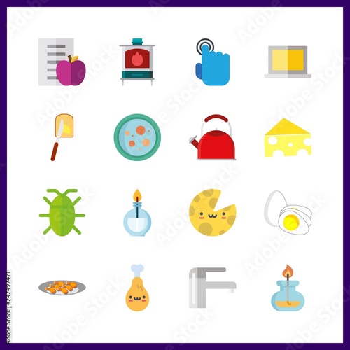 16 kitchen icon. Vector illustration kitchen set. cockroach and fatty bread icons for kitchen works