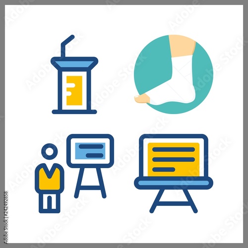 4 training icon. Vector illustration training set. sprain and presentation icons for training works