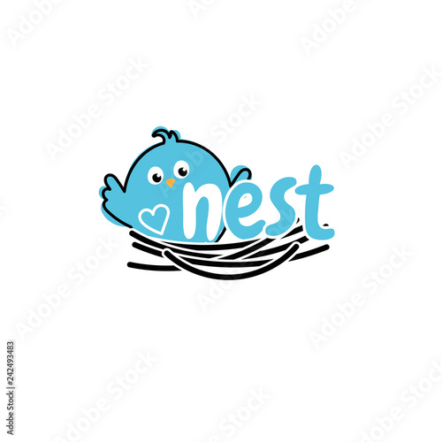  Template icon of bird in nest.Vector illustration