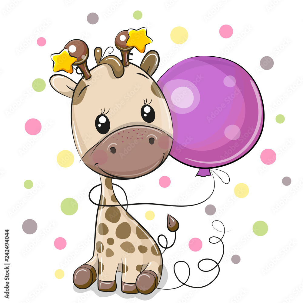 Cute Cartoon Giraffe with Balloon Cute Cartoon Giraffe with Balloon