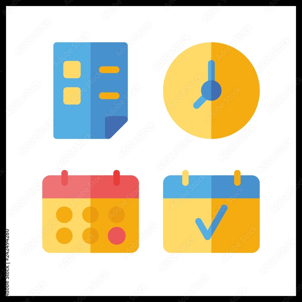 4 reminder icon. Vector illustration reminder set. list and clock icons for reminder works 4 reminder icon. Vector illustration reminder set. list and clock icons for reminder works