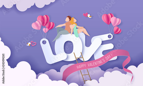 Valentines day card with couple in love heart