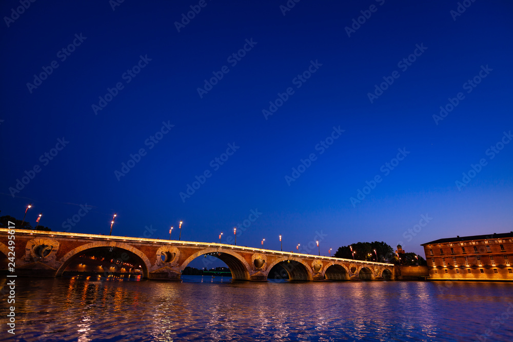 Reflection of Pont Neuf lights at Garonne river