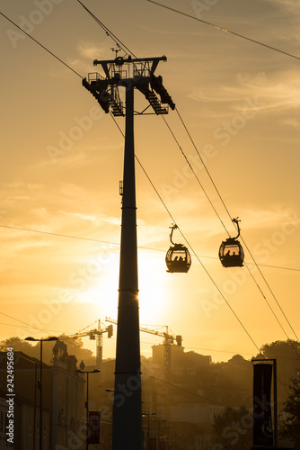 The gondola lift of Vila Nova de Gaia at sundown