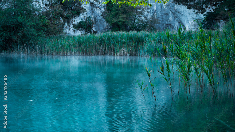 Waterfall and Lake within the colorful Plitvice National Park in Croatia