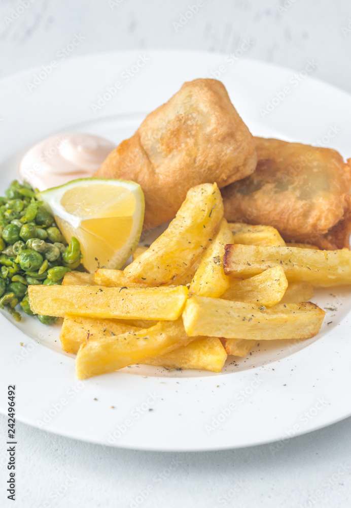 Portion of fish and chips Portion of fish and chips