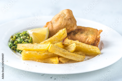 Portion of fish and chips