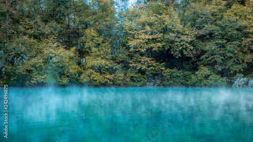 Waterfall and Lake within the colorful Plitvice National Park in Croatia