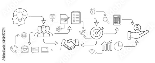 Business plan in thin line icons style