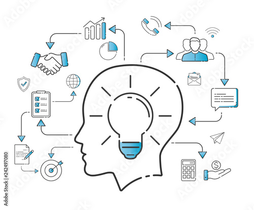 Business plan in thin line icons style