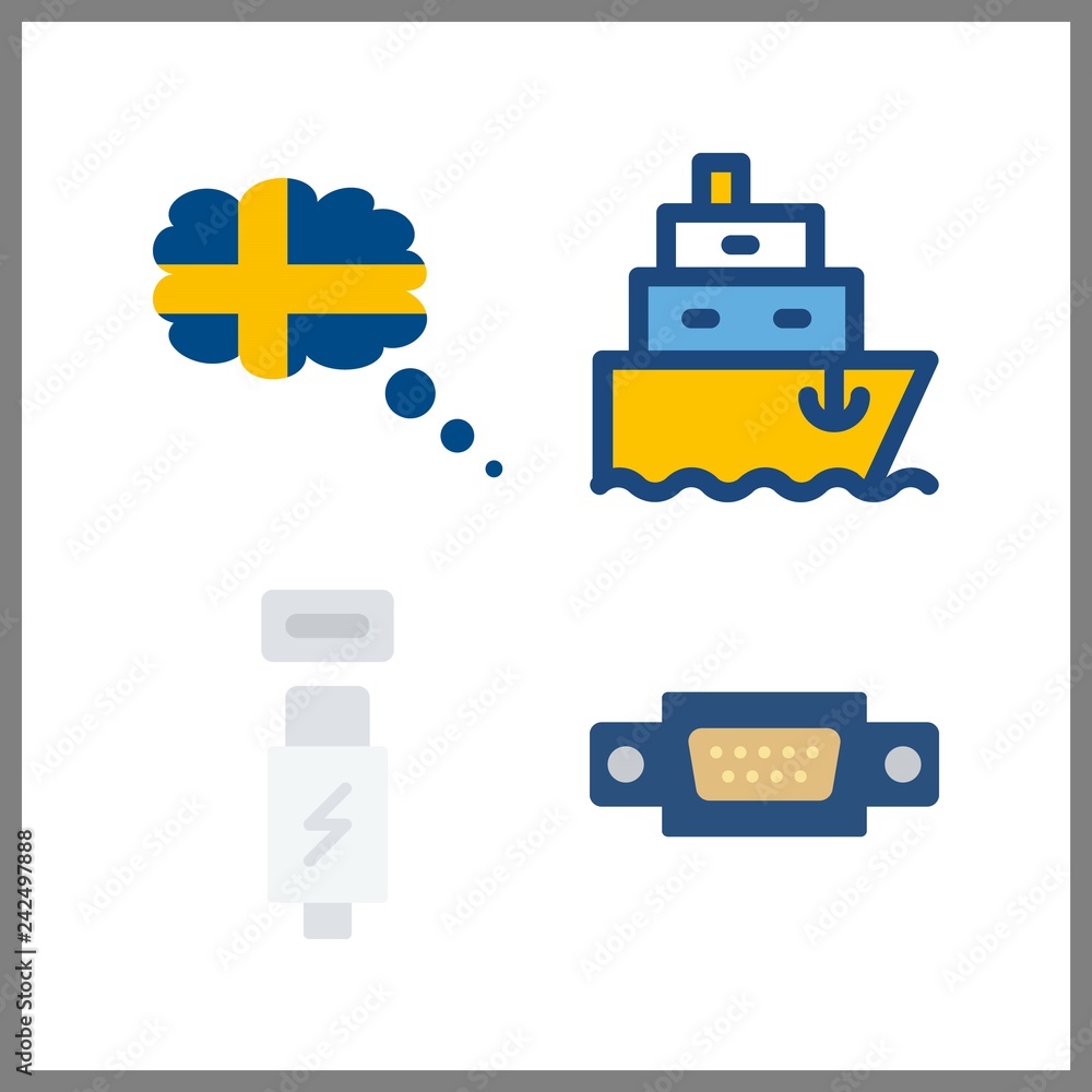 4 port icon. Vector illustration port set. ship and vga icons for port works 4 port icon. Vector illustration port set. ship and vga icons for port works