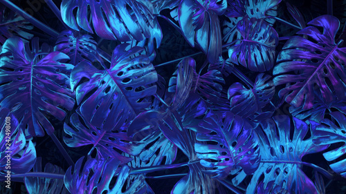 3d render Blue-violet abstract plants background