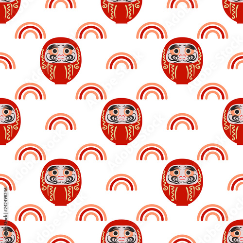 New Year seamless pattern. Daruma. Japanese doll.