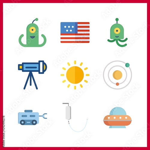 9 star icon. Vector illustration star set. telescope and alien icons for star works