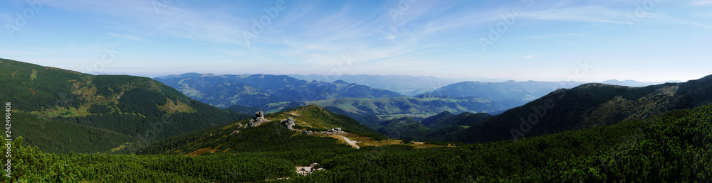wide panoramic view of the Carpathians Mountains in summer
