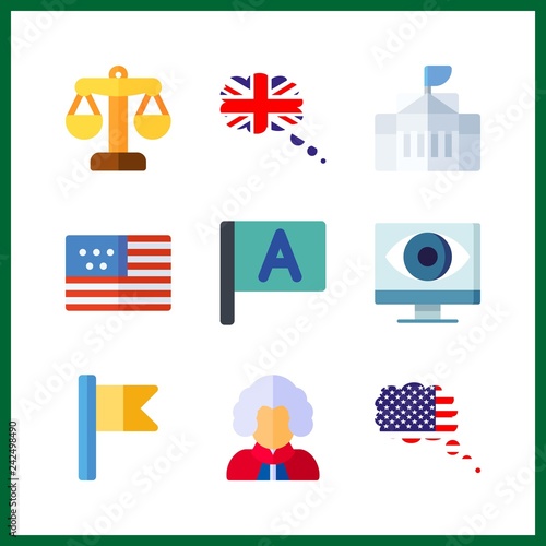 9 government icon. Vector illustration government set. white house and judge icons for government works