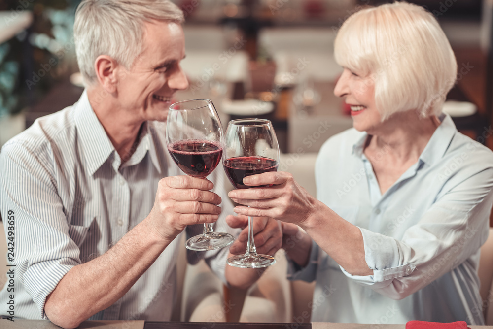 Happy pensioners celebrating an important date in a restaurant Happy pensioners celebrating an important date in a restaurant