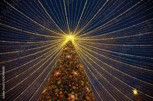 Large Moscow Christmas tree with yellow lights