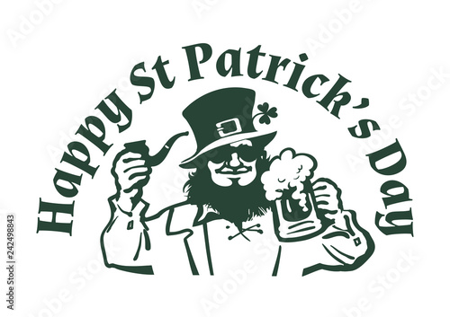 Wallpaper Mural Happy St Patricks Day poster. Leprechaun character in traditional Irish costume and sunglasses with beer mug and pipe. Hand drawn vector illustration. Torontodigital.ca