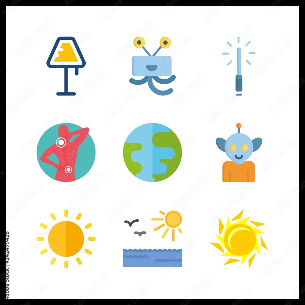 9 glow icon. Vector illustration glow set. lamp and sun icons for glow works 9 glow icon. Vector illustration glow set. lamp and sun icons for glow works