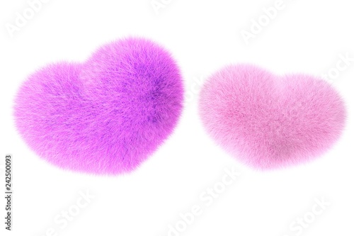 Furry heart. Heart from red fur. 3d render of a heart illustration isolated on white background. photo